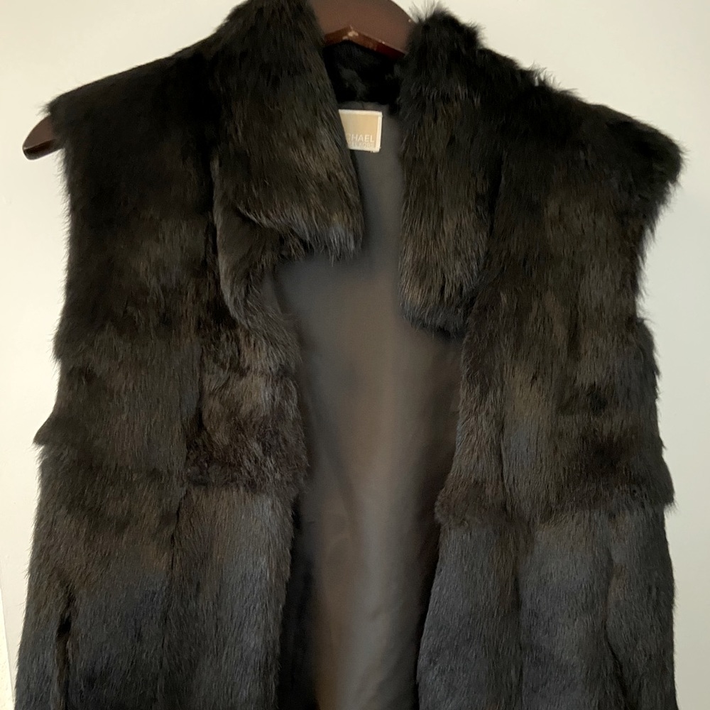Black Michael Kors Rabbit Fur Vest Size Medium